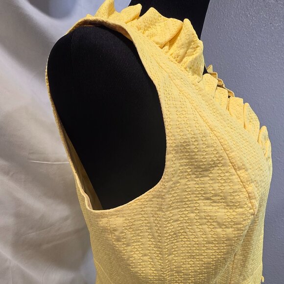 Eliza J New York Dress Yellow Size 12 Ruffles Pockets Lined Cotton - Picture 7 of 10